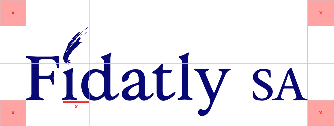 Fidatly SA, griglia di costruzione del logo con proporzioni e spaziature