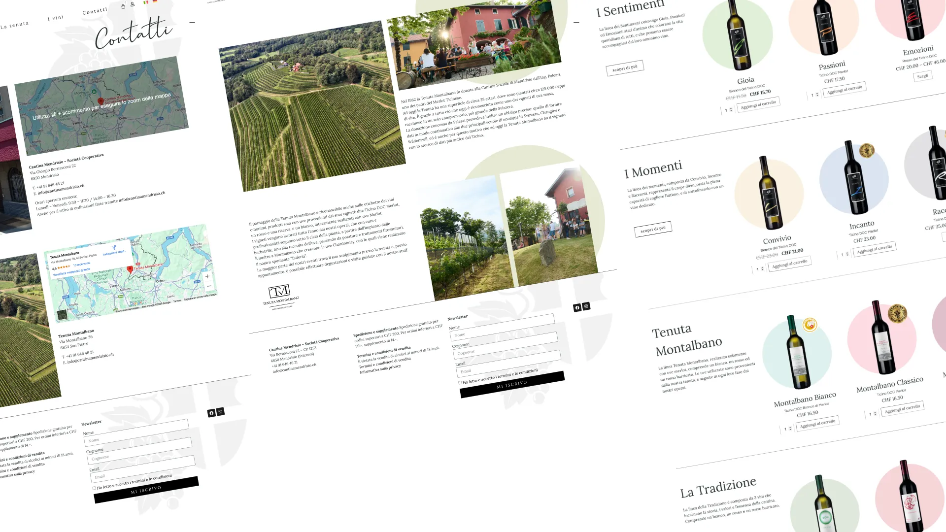 Cantina Sociale di Mendrisio, pagina interna del nuovo sito con foto reali della cantina e contenuti editoriali