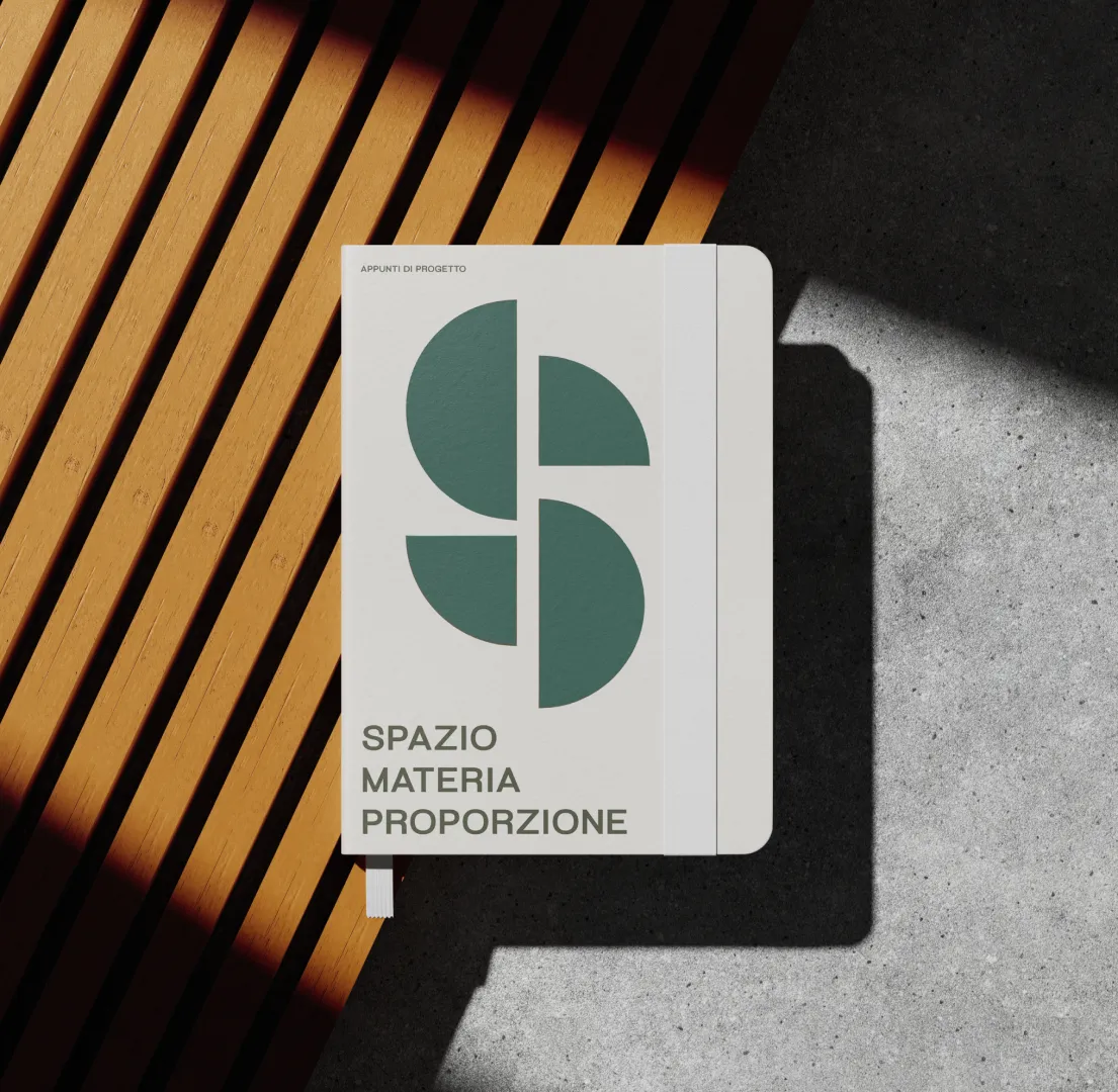Studio Sabine Andrey, mockup notebook con identità visiva applicata