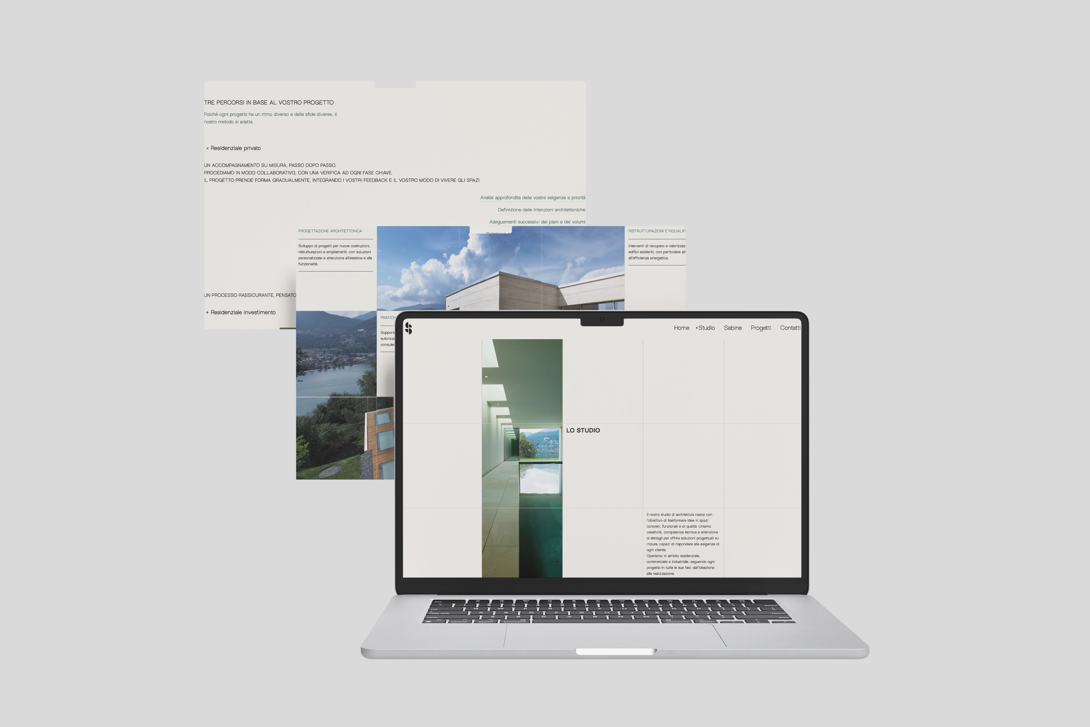 Studio Sabine Andrey, mockup del sito sul laptop in ambiente studio