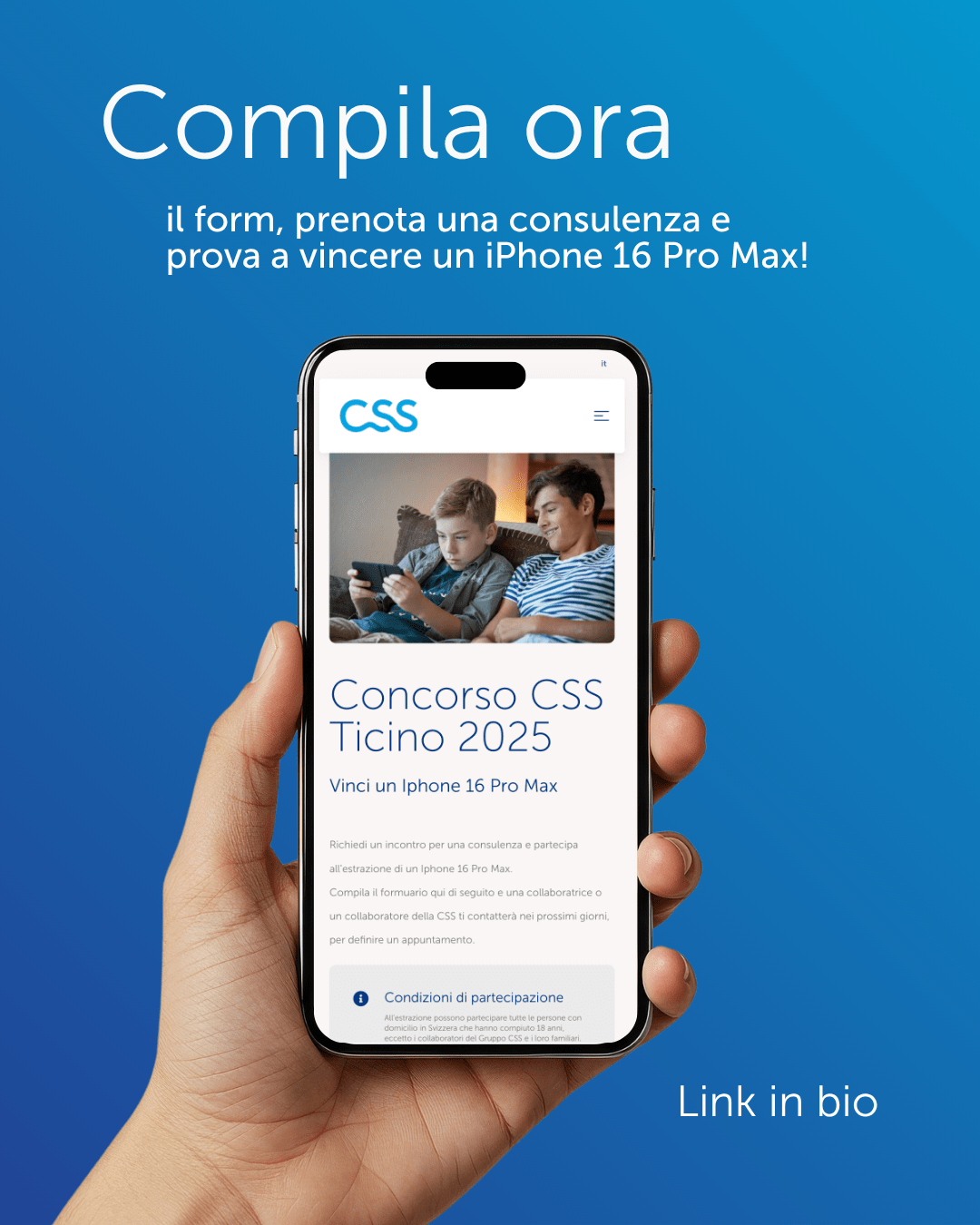 Concorso CSS Ticino, landing asset per conversione lead